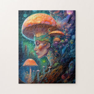 Dame en paddenstoelen Surreal Fantasy Art Legpuzzel