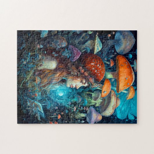 Dame en paddenstoelen Surreal Fantasy Art Legpuzzel (Horizontaal)