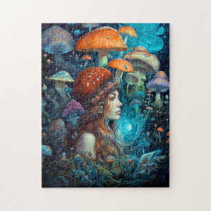 Dame en paddenstoelen Surreal Fantasy Art Legpuzzel