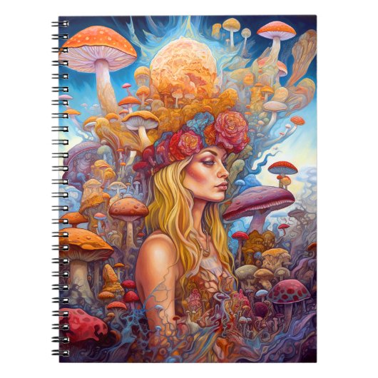 Dame en paddenstoelen Surreal Fantasy Art Notitieboek (Voorkant)