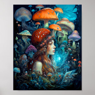 Dame en paddenstoelen Surreal Fantasy Art Poster
