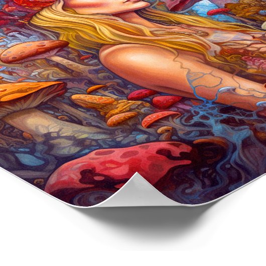 Dame en paddenstoelen Surreal Fantasy Art Poster (Hoek)