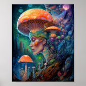 Dame en paddenstoelen Surreal Fantasy Art Poster (Voorkant)