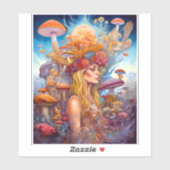 Dame en paddenstoelen Surreal Fantasy Art Sticker (Vel)