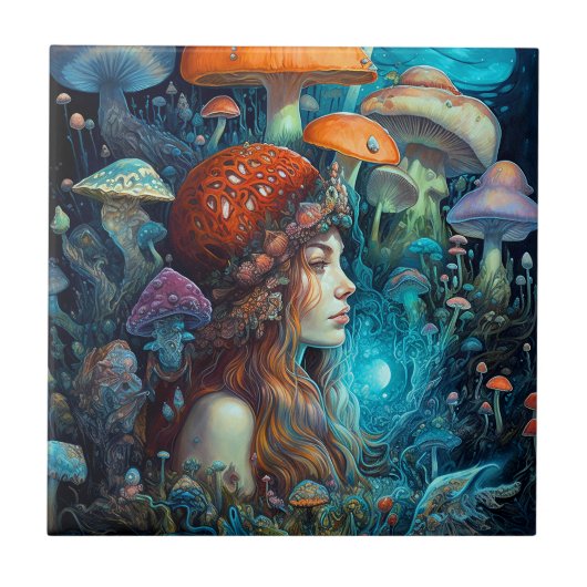 Dame en paddenstoelen Surreal Fantasy Art Tegeltje (Voorkant)