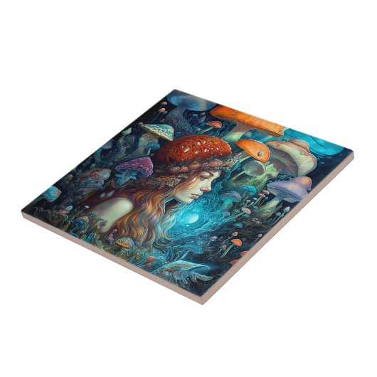 Dame en paddenstoelen Surreal Fantasy Art Tegeltje (Zijkant)
