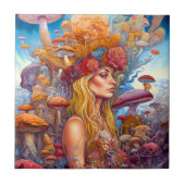 Dame en paddenstoelen Surreal Fantasy Art Tegeltje (Voorkant)