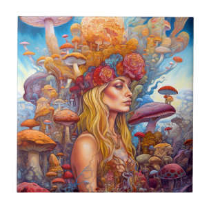 Dame en paddenstoelen Surreal Fantasy Art Tegeltje