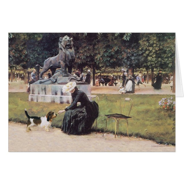 Dame en PBGV in het park (Voorkant Horizontaal)