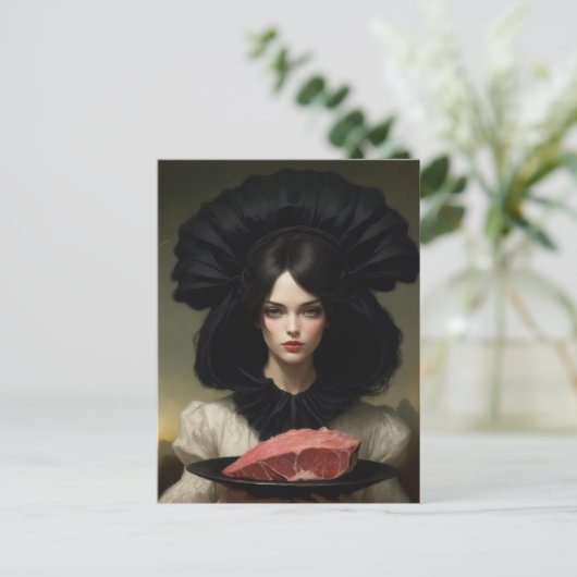  dame en rauw vlees op schotel briefkaart (Staand voorkant)