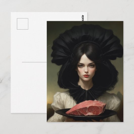  dame en rauw vlees op schotel briefkaart (Voorkant / Achterkant)