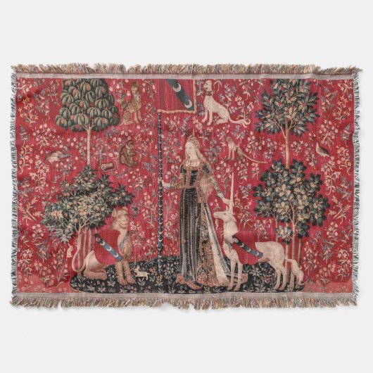 Dame en Unicorn Medieval Tapestry Touch Deken (Voorkant)