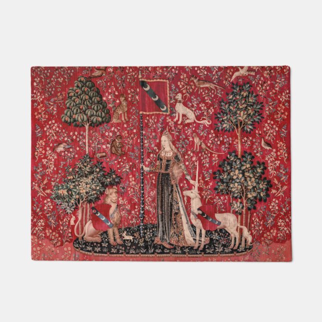 Dame en Unicorn Medieval Tapestry Touch Deurmat (Voorkant)
