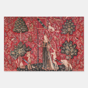 Dame en Unicorn Medieval Tapestry Touch Inpakpapier Vel