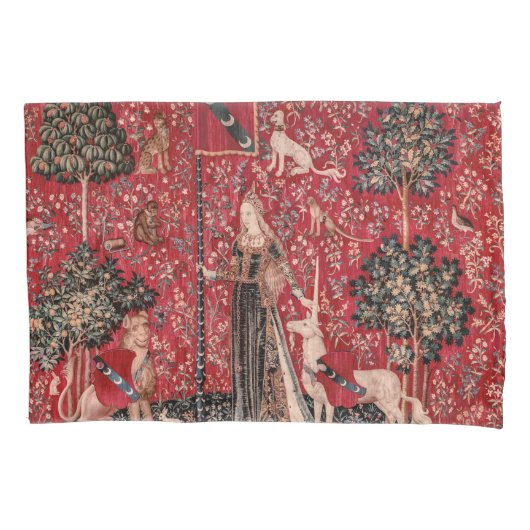 Dame en Unicorn Medieval Tapestry Touch Kussensloop (Voorkant)