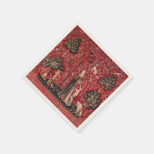 Dame en Unicorn Medieval Tapestry Touch Servet (Hoek)