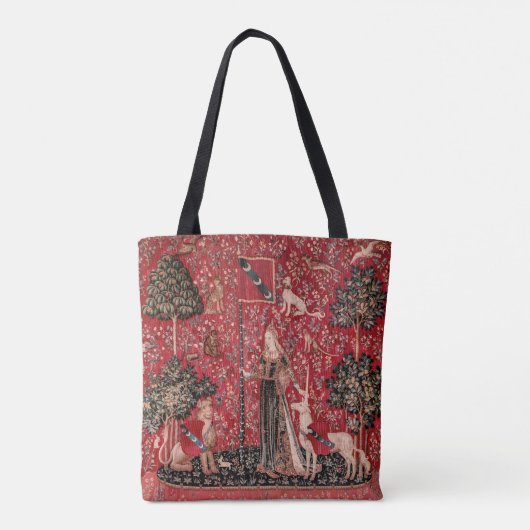 Dame en Unicorn Medieval Tapestry Touch Tote Bag (Achterkant)