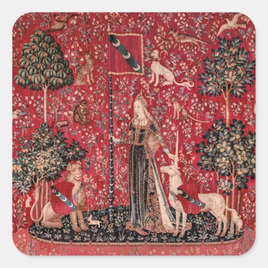Dame en Unicorn Medieval Tapestry Touch Vierkante Sticker (Voorkant)
