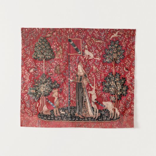 Dame en Unicorn Medieval Tapestry Touch Wandkleed (Voorkant (horizontaal))
