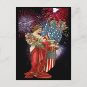 dame en vuurwerk briefkaart