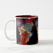 dame en vuurwerk tweekleurige koffiemok (Links)