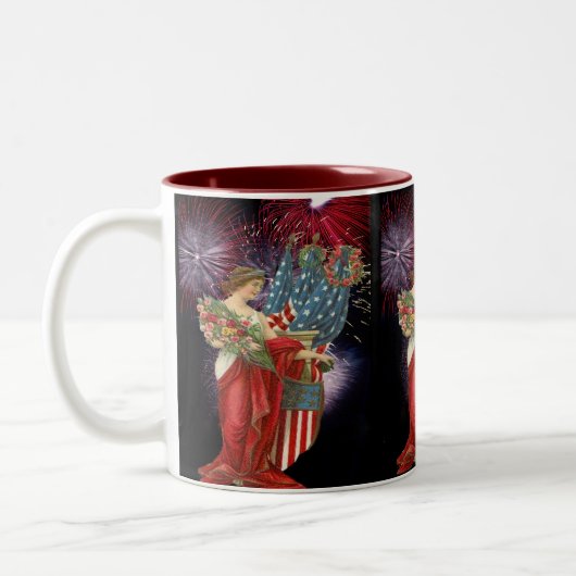  dame en vuurwerk tweekleurige koffiemok (Links)