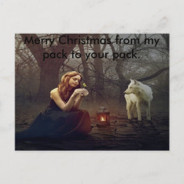 Dame en wolf vrolijke kerstkaart feestdagenkaart