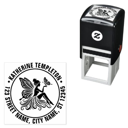 Dame Fee met Vlinder Naam Retouradres Zelfinktende Stempel (In situ)