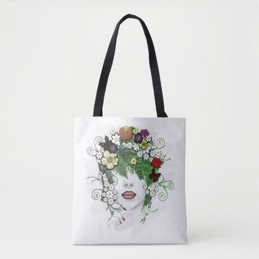 Dame Flora, bloemen, , elegant, eenvoudig, kunst Tote Bag (Voorkant)