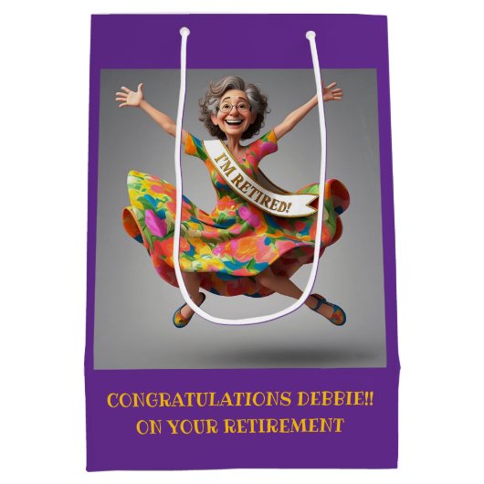 "DAME GAAT EINDELIJK MET PENSIOEN" MEDIUM CADEAUZAKJE (Achterkant)