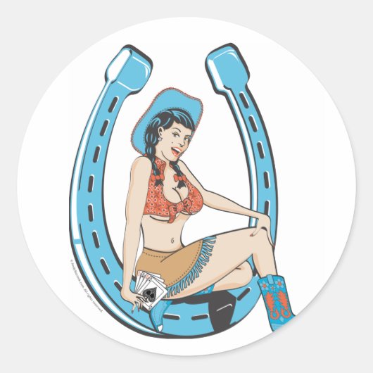  dame geluk cowgirl ronde sticker (Voorkant)