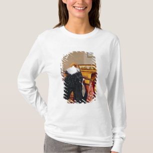 Dame gezeten door een maagdenvlies t-shirt