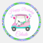 Dame Golf Thema Gelukkige Verjaardag Ronde Sticker (Voorkant)