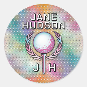 Dame Golfer Aangepast Monogram Ontwerp Ronde Sticker