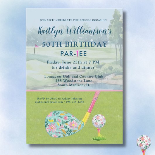 * Dame Golfer Aangepaste 50e Verjaardagsfeestje Kaart