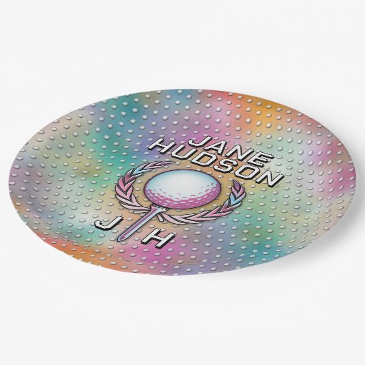 Dame Golfer Aangepaste Monogram Kleur Ontwerp Papieren Bordje (Gekanteld)