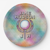 Dame Golfer Aangepaste Monogram Kleur Ontwerp Papieren Bordje (Voorkant)