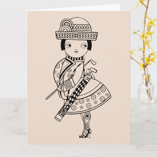 DAME GOLFER GOLF GRAPPIGE KAART VOOR HAAR (Gele Bloem)