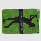 Dame Golfer Golf Groen Silhouet Monogram Golfhanddoek (Horizontaal)