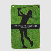 Dame Golfer Golf Groen Silhouet Monogram Golfhanddoek (Voorkant)