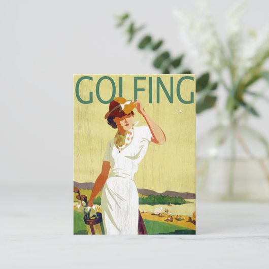  dame Golfer Golfing Briefkaart (Staand voorkant)
