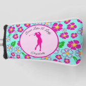 Dame Golfer Roze Aqua Preppy Aangepaste Naam Dames Golfheadcover (Voorkant)