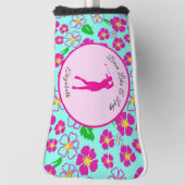 Dame Golfer Roze Aqua Preppy Aangepaste Naam Dames Golfheadcover (Draai 90)