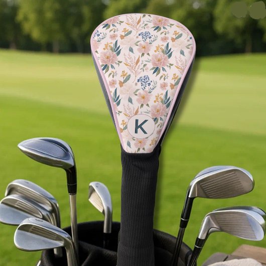Dame Golfer Roze Bloemmotief Monogram  Golfheadcover