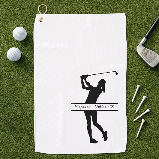 Dame Golfer Silhouet Monogram Naam Stad Golfhanddoek