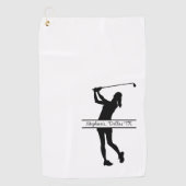 Dame Golfer Silhouet Monogram Naam Stad Golfhanddoek (Voorkant)