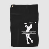 Dame Golfer Silhouet Naam Stad Monogram Golfhanddoek (Voorkant)