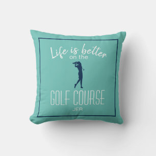 Dame Golfer Teal Golfbaan Citaat Geborduurd Initia Kussen