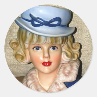 Dame Head Vase Blue Pet Fur Collar Ronde Sticker