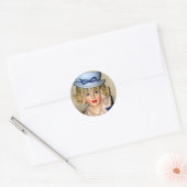  Dame Head Vase Blue Pet Fur Collar Ronde Sticker (Envelop)